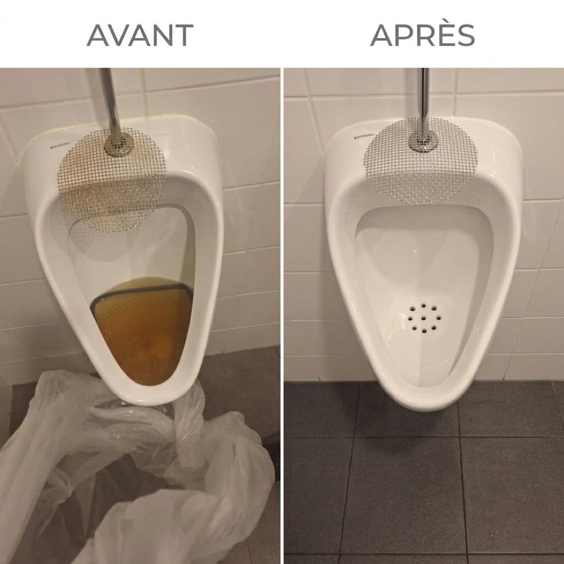 Urinoir mural totalement obstrué — chantier réalisé par Le Ghost du Débouchage